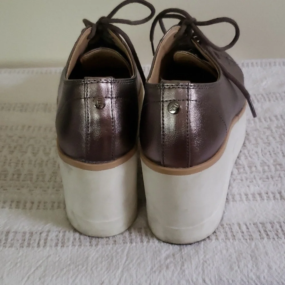 F EFE wedge platform metallic lace up  loafers punk, schoolgirl, tennis sneakers